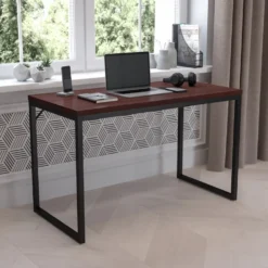 Tiverton Industrial Modern Desk - Commercial Grade Office Computer Desk and Home Office Desk - 47" Long (Mahogany/Black)