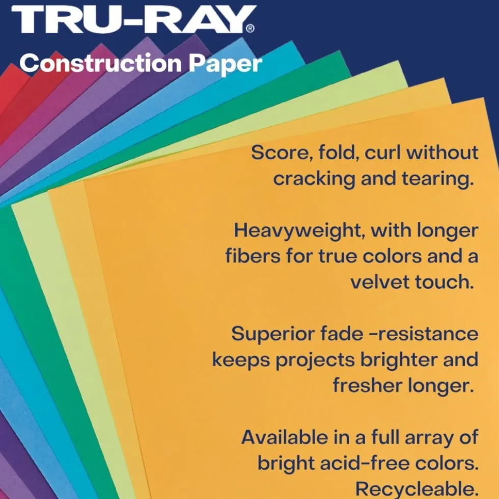 Tru-Ray® Assorted Bright Colors Sulphite Construction Paper, 12" x 18" - 50 Sheets