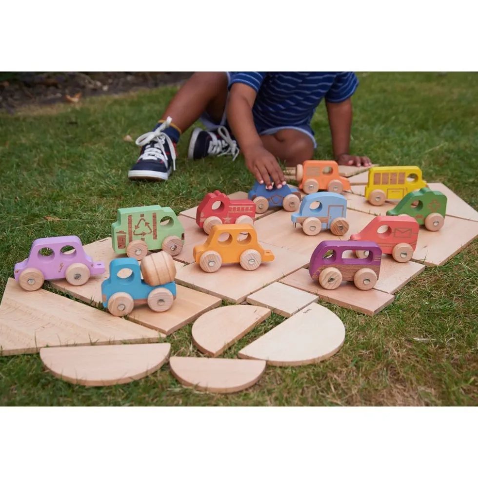 Wooden Vehicles, Set of 12 - Rainbow