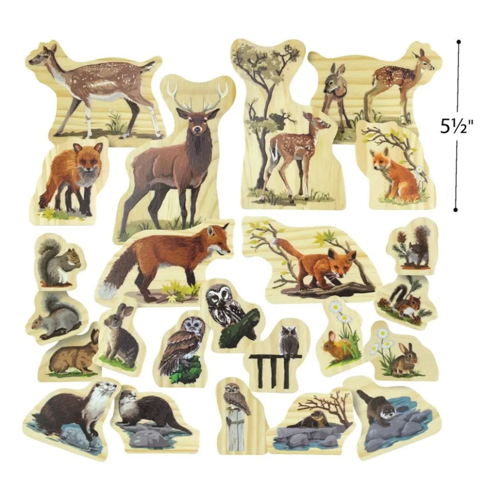 Woodland Animals Families Wooden Characters - 12pcs