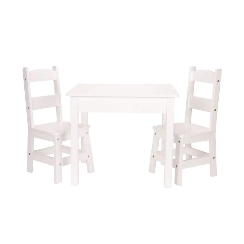 Wood Table and Chairs 3-Piece Set, White