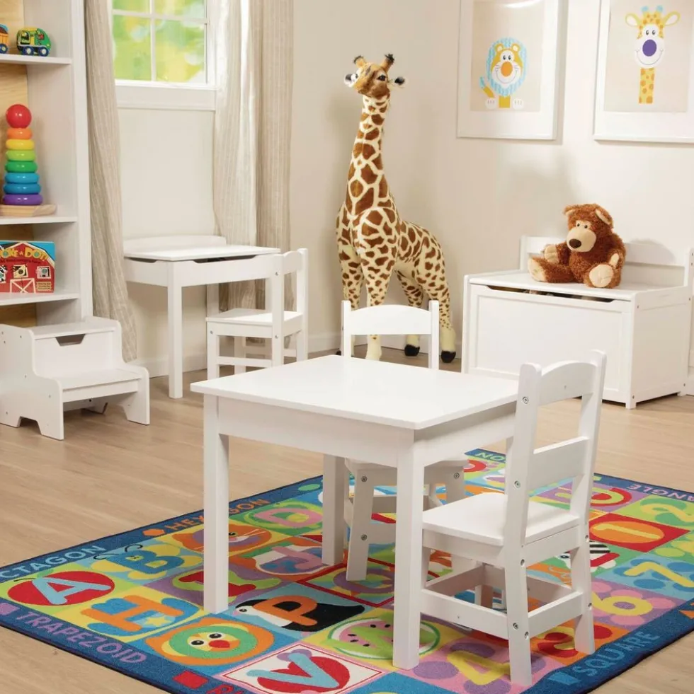 Wood Table and Chairs 3-Piece Set, White