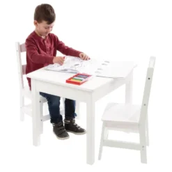 Wood Table and Chairs 3-Piece Set, White