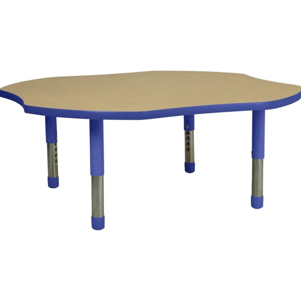 48" x 48" Clover Activity Table with Adjustable Tiny Tot Legs - Maple/Blue