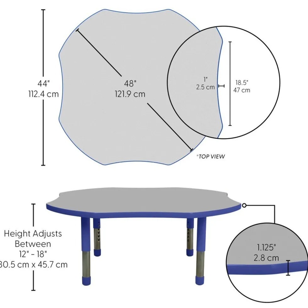 48" x 48" Clover Activity Table with Adjustable Tiny Tot Legs - Gray/Blue