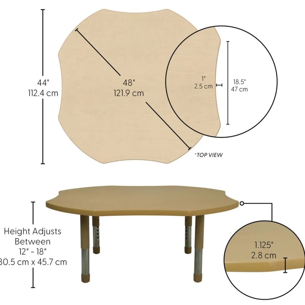 48" x 48" Clover Activity Table with Adjustable Tiny Tot Legs - Maple/Maple