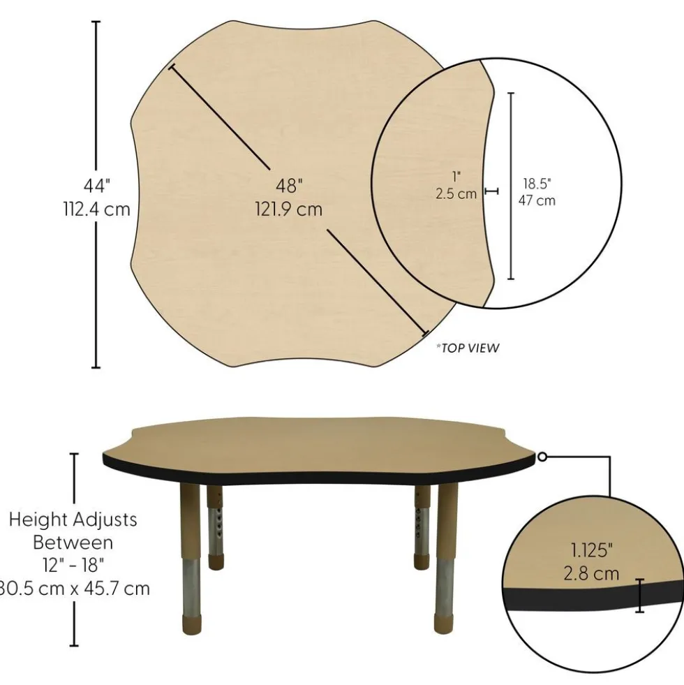 48" x 48" Clover Activity Table with Adjustable Tiny Tot Legs