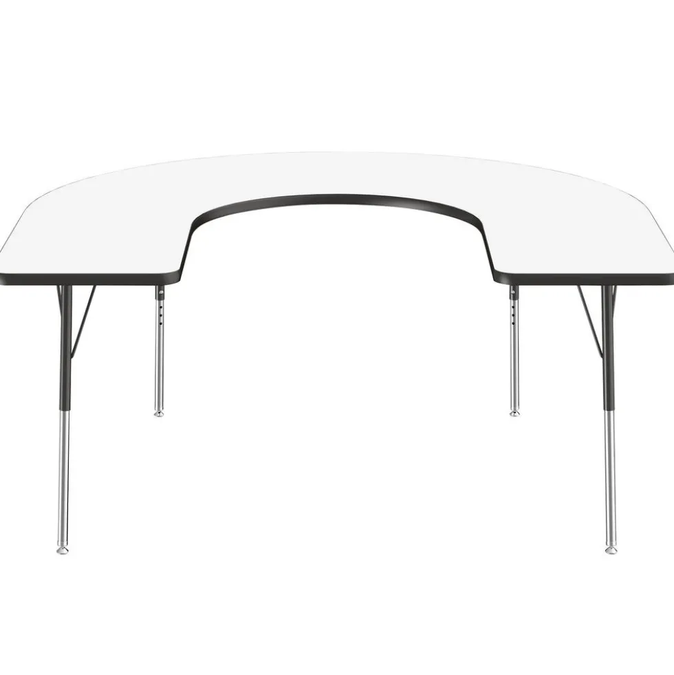 60" x 66" Horseshoe Dry-Erase Activity Table with Adjustable Swivel Glide Legs - White/Black