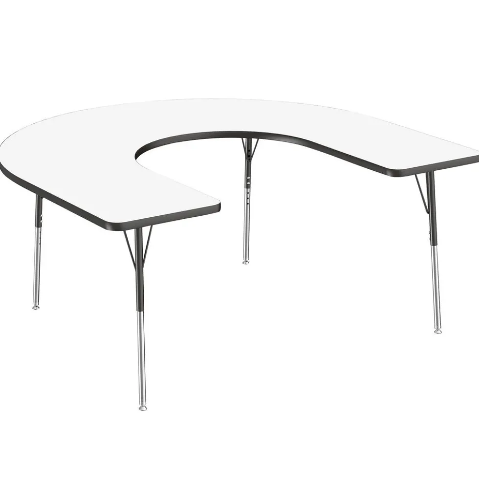 60" x 66" Horseshoe Dry-Erase Activity Table with Adjustable Swivel Glide Legs - White/Black