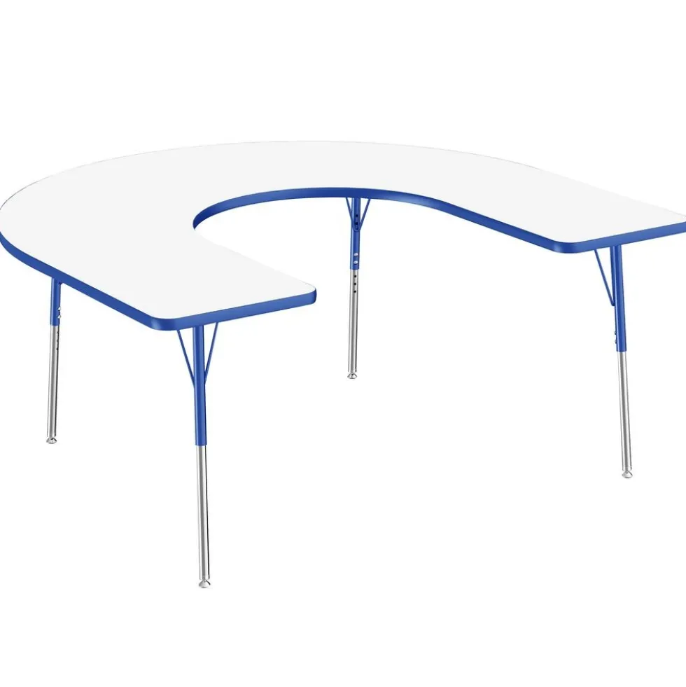 60" x 66" Horseshoe Dry-Erase Activity Table with Adjustable Swivel Glide Legs - White/Blue