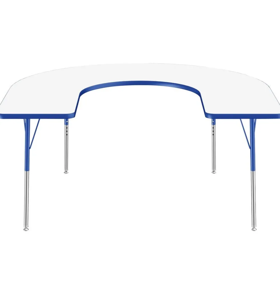 60" x 66" Horseshoe Dry-Erase Activity Table with Adjustable Swivel Glide Legs - White/Blue