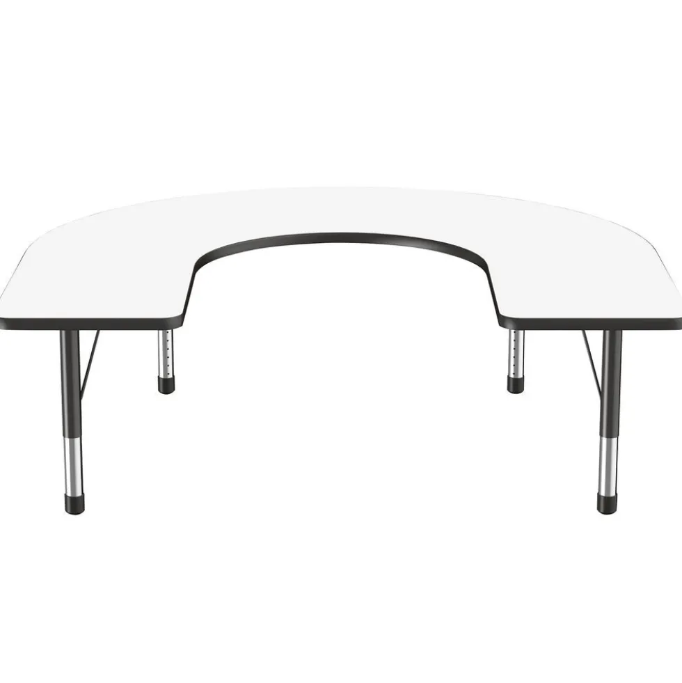 60" x 66" Horseshoe Dry-Erase Activity Table with Adjustable Chunky Legs - White/Black