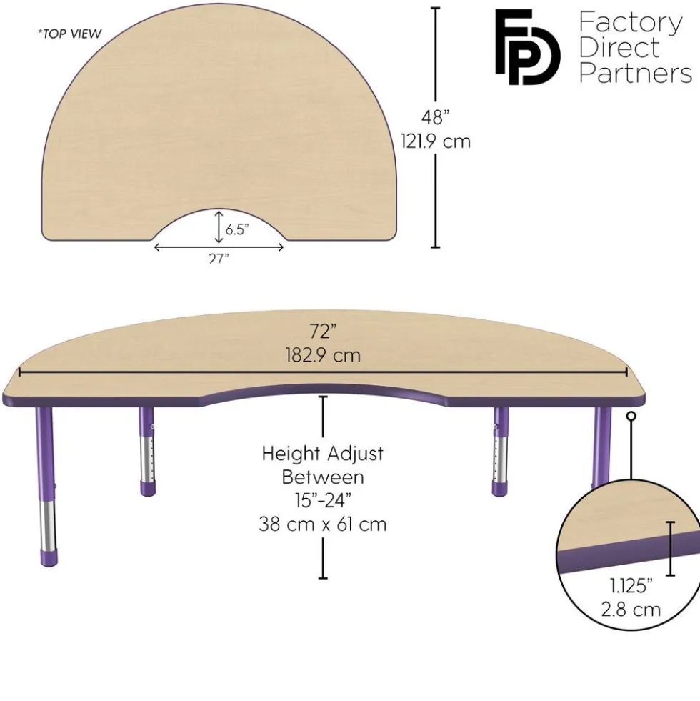 48" x 72" Kidney Activity Table with Adjustable Chunky Legs - Maple/Purple