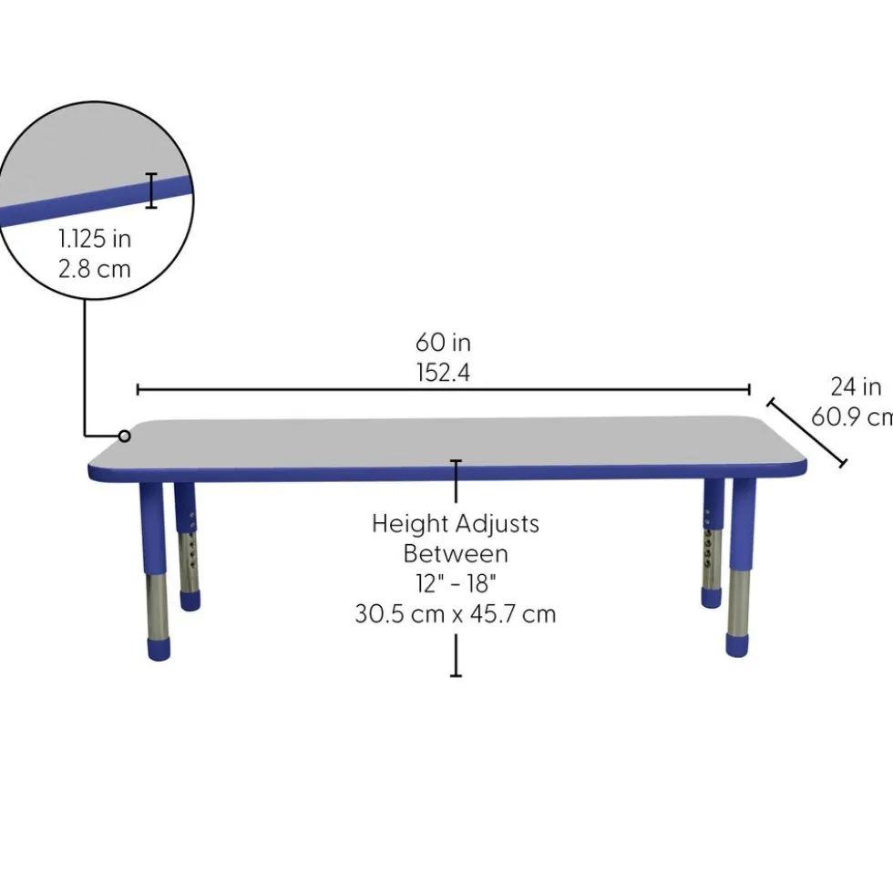 24" x 60" Rectangle Activity Table with Adjustable Tiny Tot Legs - Gray/Blue