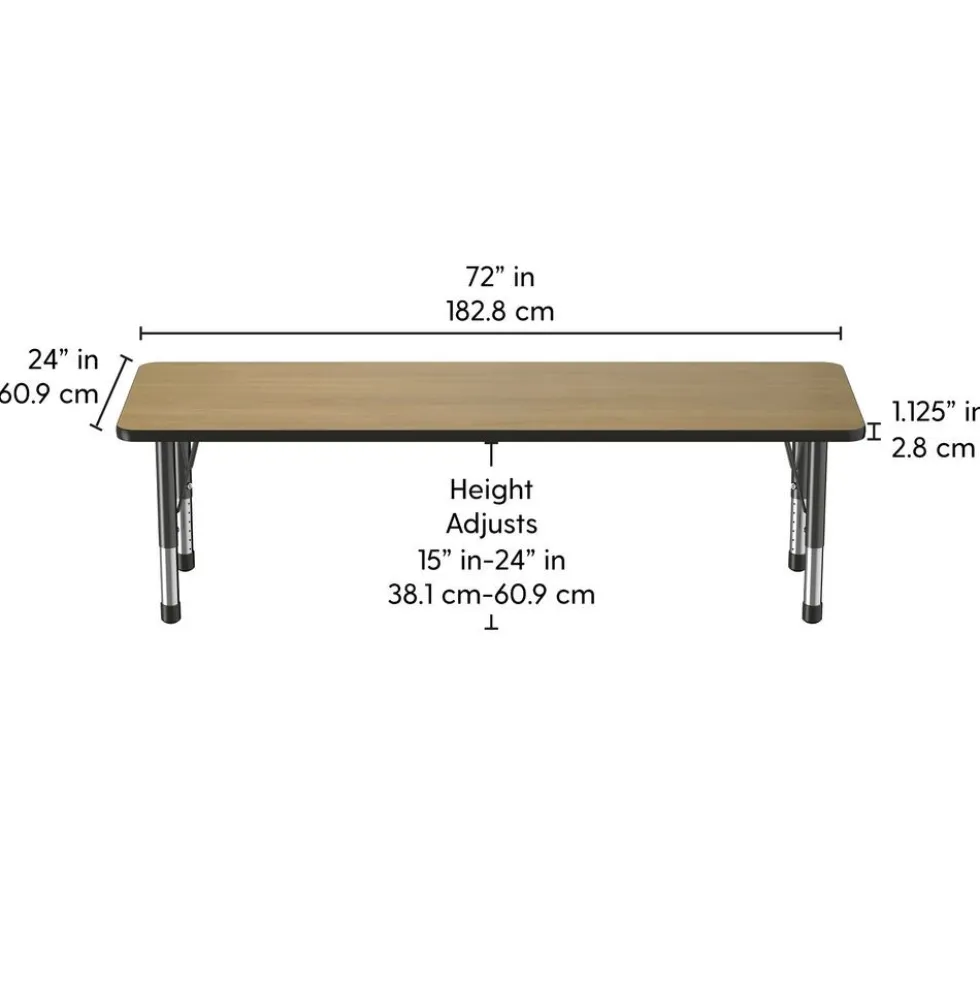 24" x 72" Rectangle Activity Table with Adjustable Chunky Legs - Pasadena Oak/Black