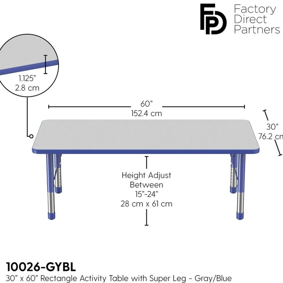 30" x 60" Rectangle Activity Table with Adjustable Chunky Legs - Gray/Blue