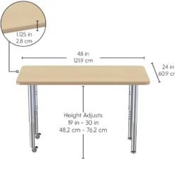 24" x 48" Rectangle La Madera Activity Table with Adjustable Super Legs - Light Gray Wood/Silver