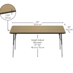 30" x 60" Rectangle Table with Adjustable Swivel Glide Legs - Pasadena Oak/Black