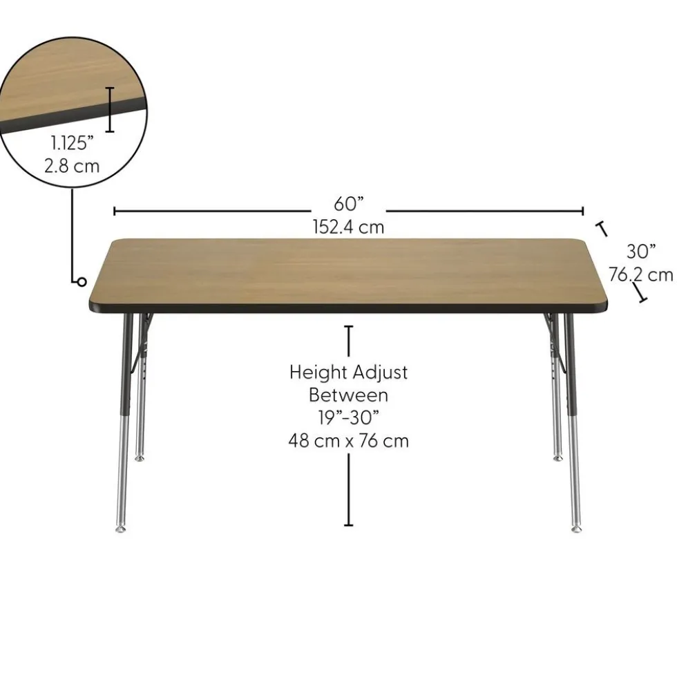 30" x 60" Rectangle Table with Adjustable Swivel Glide Legs - Pasadena Oak/Black