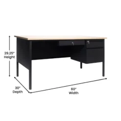 30x60 Right Side Single Pedestal Desk with 3 Locking Drawers, White Oak Top and Black Frame