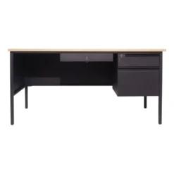 30x60 Right Side Single Pedestal Desk with 3 Locking Drawers, White Oak Top and Black Frame